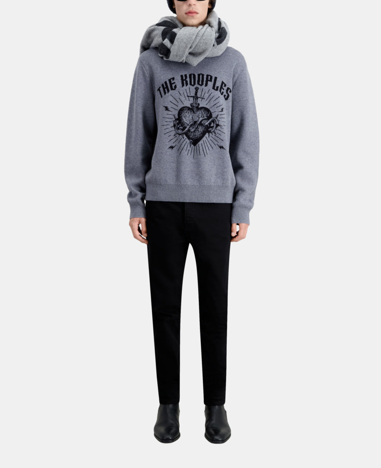 The Kooples HERREN ANTHRACITE / BLACK grauer pullover mit motiv und sternen