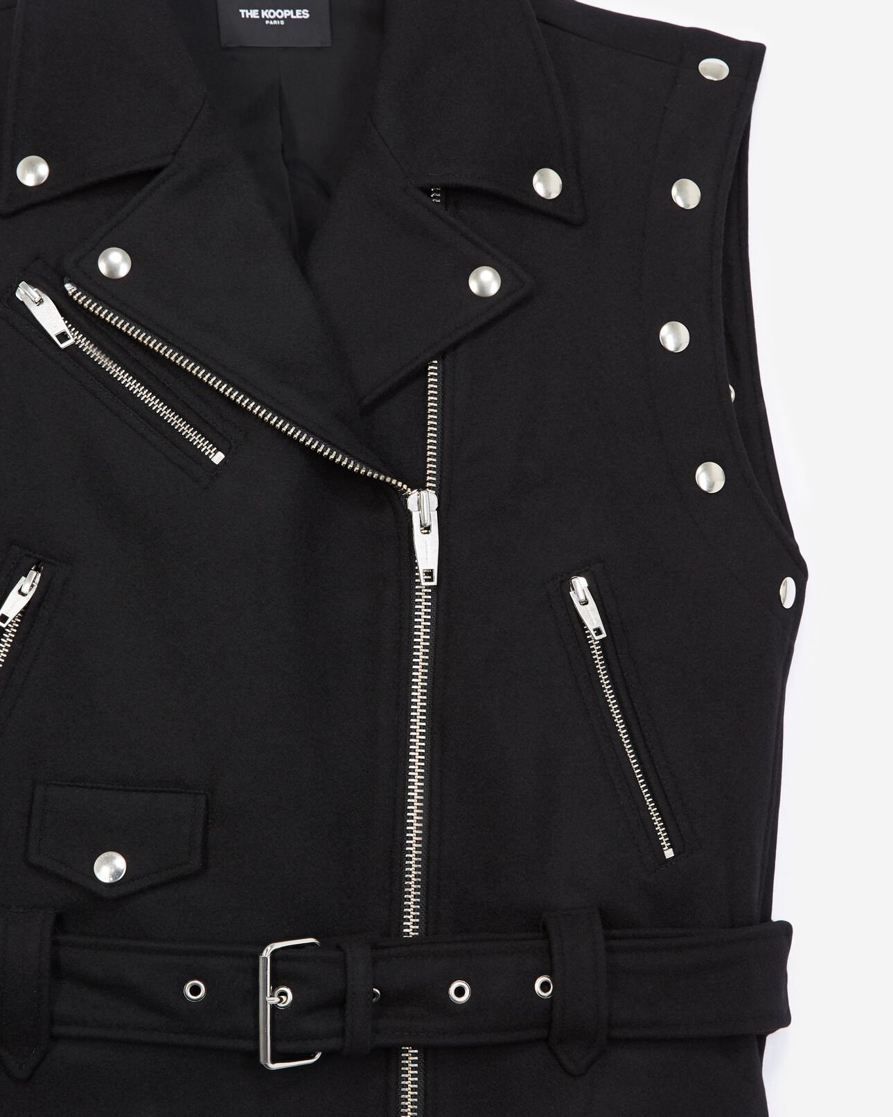 The Kooples MUJER BLACK abrigo lana negro corto detalle presión