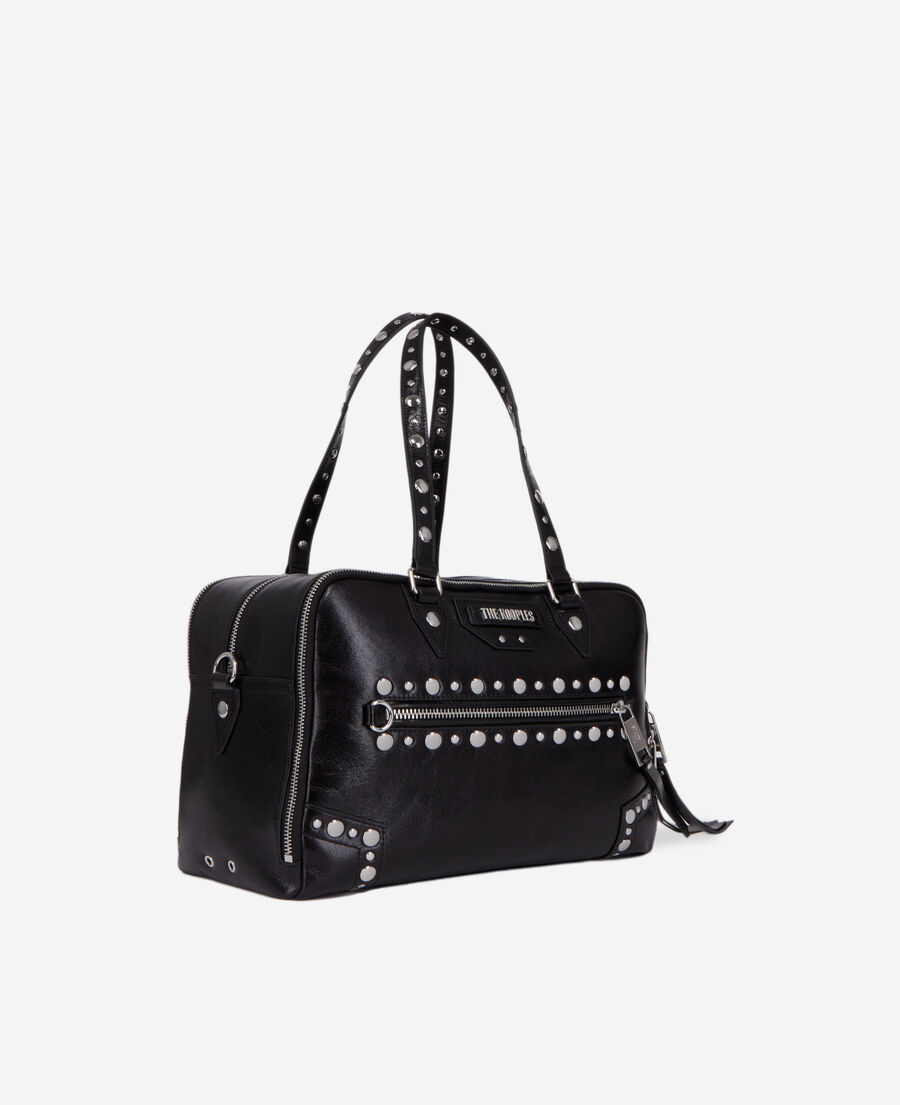 grand sac à main jill en cuir noir avec clous