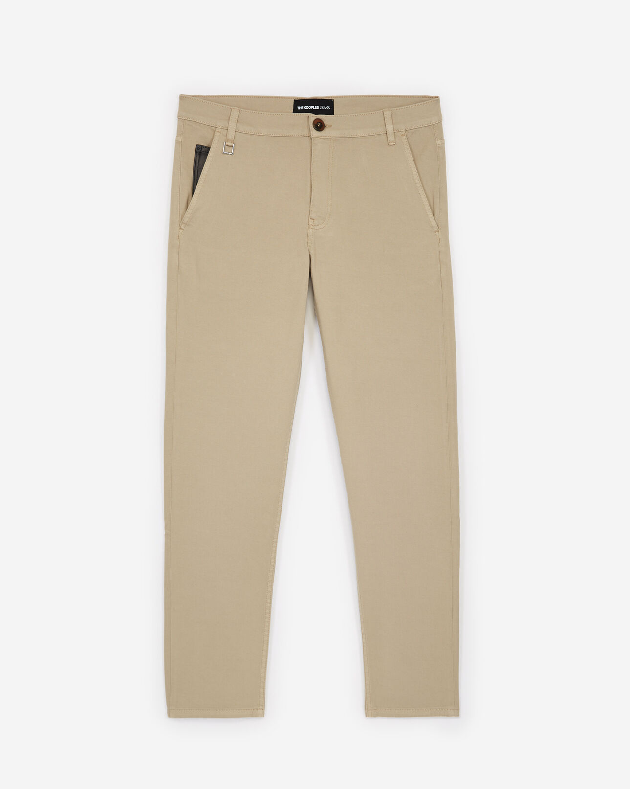 The Kooples HOMME BEIGE pantalon coton beige poche ticket cuir