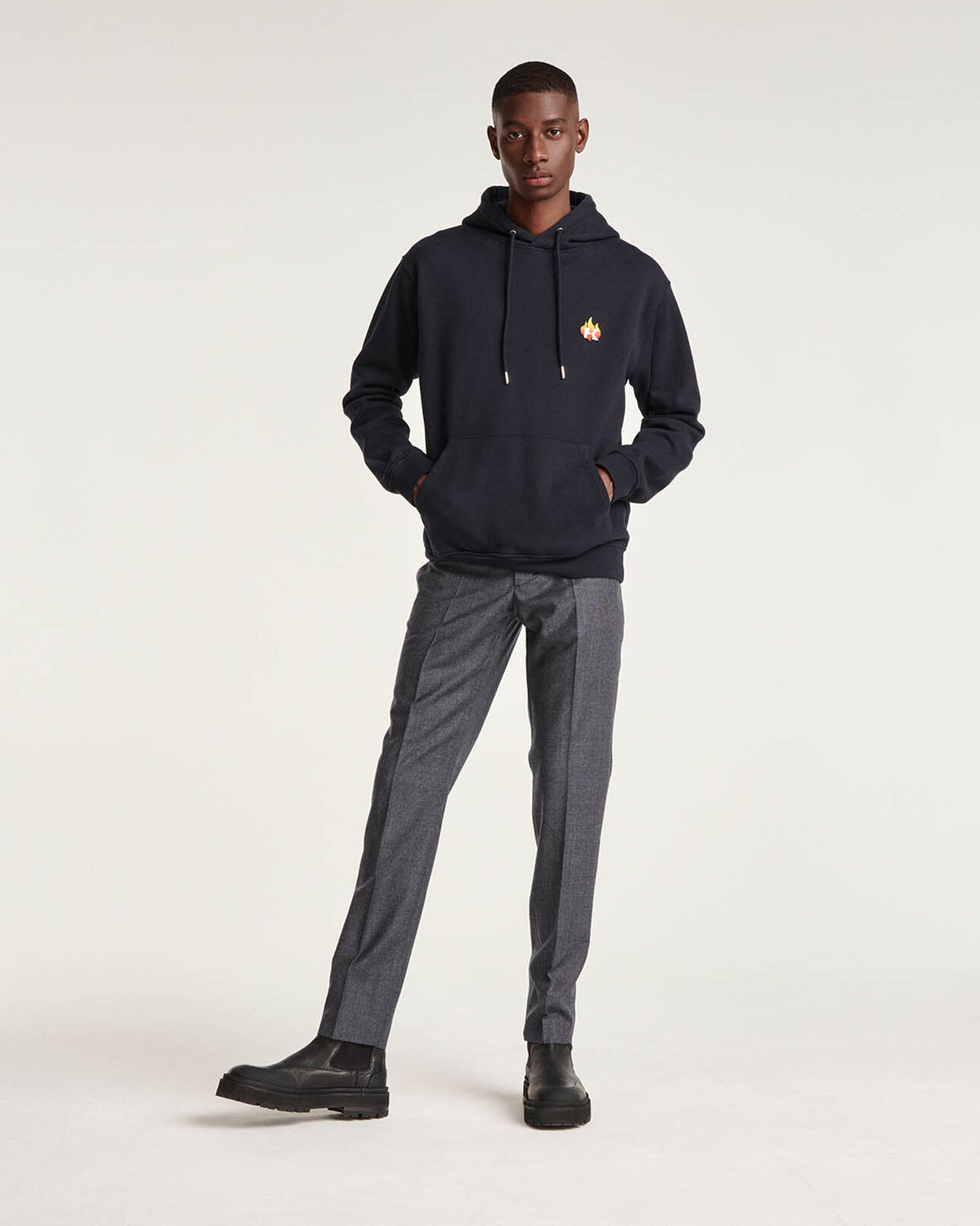 The Kooples MEN NAVY navy sweatshirt hood - embroidered flame logo