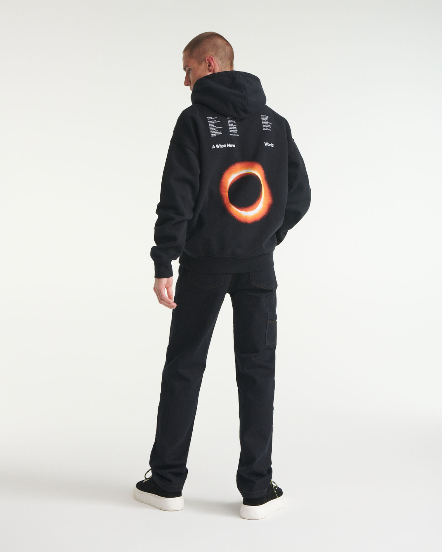 Sweat capuche noir imprimé eclipse dos, BLACK, hi-res image number null