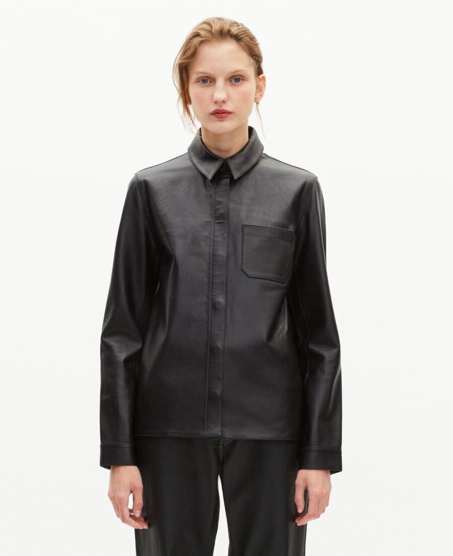 The Kooples WOMEN BLACK black leather shirt