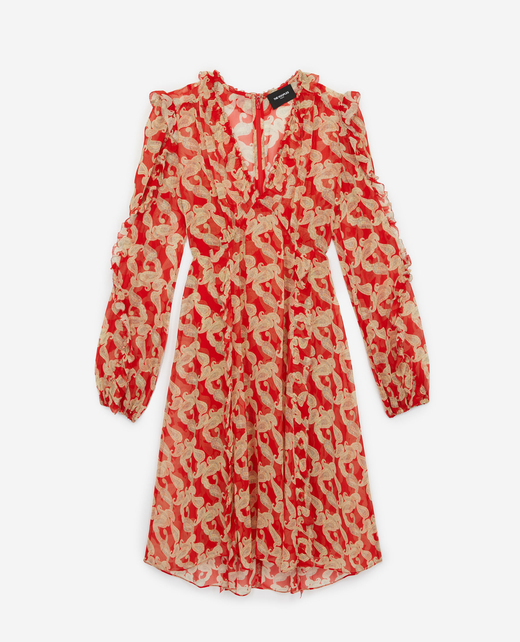 Wraparound short printed dress with frills