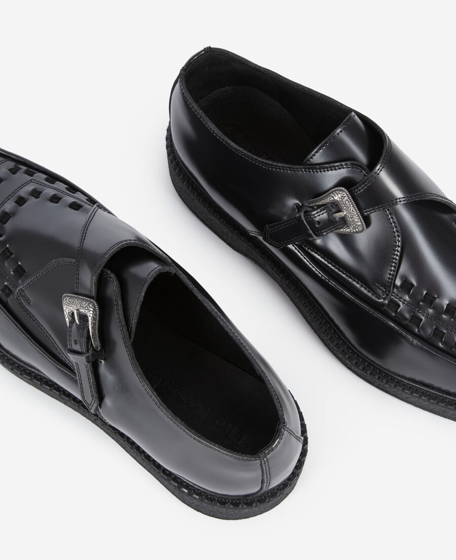 The Kooples MEN BLACK black leather derbies with buckle