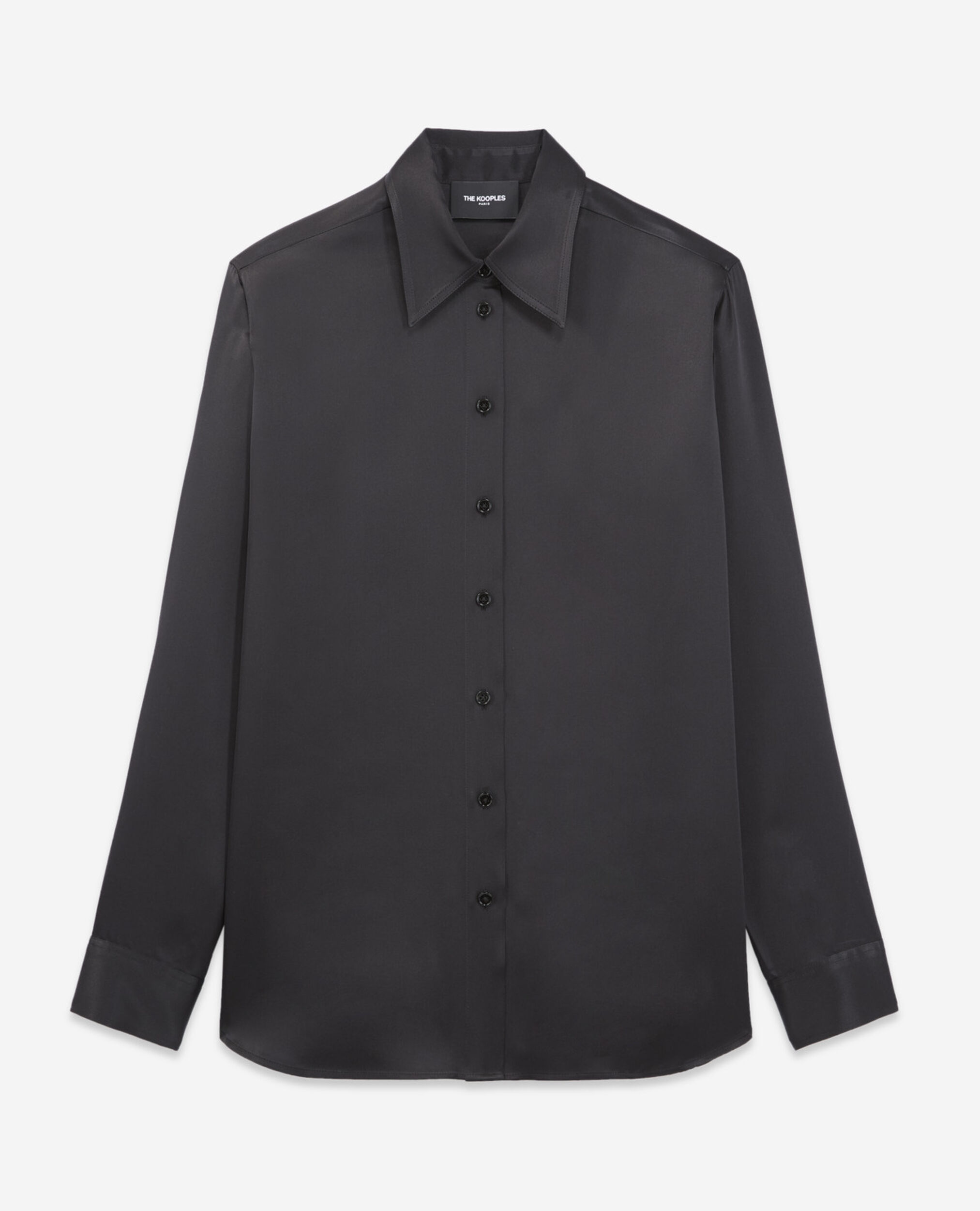 Camisa de seda negra con puño ancho, BLACK, hi-res image number null