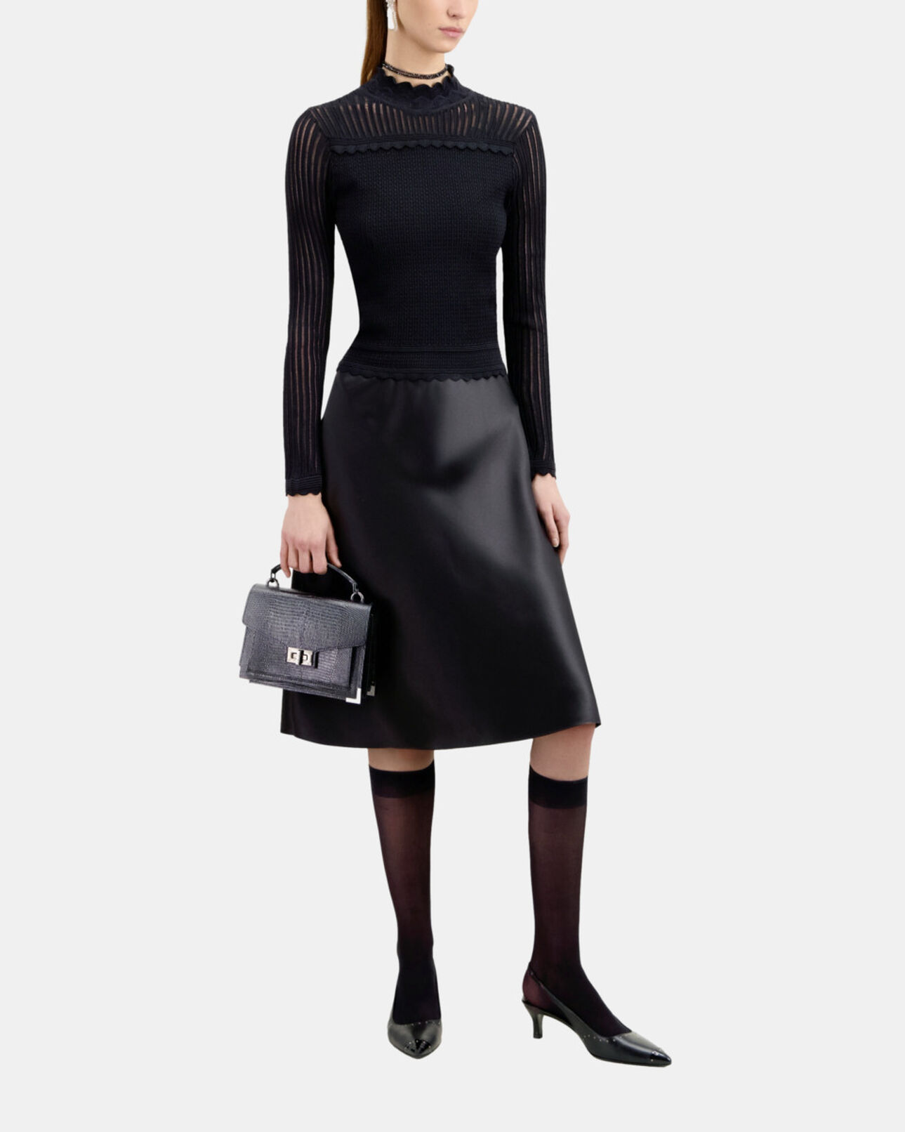 The Kooples WOMEN BLACK cropped black openwork mesh sweater