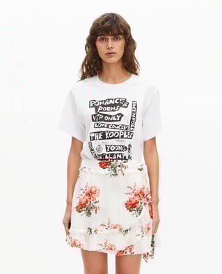 The Kooples FEMME WHITE - RED jupe courte portefeuille imprim&eacute; fleuri blanche