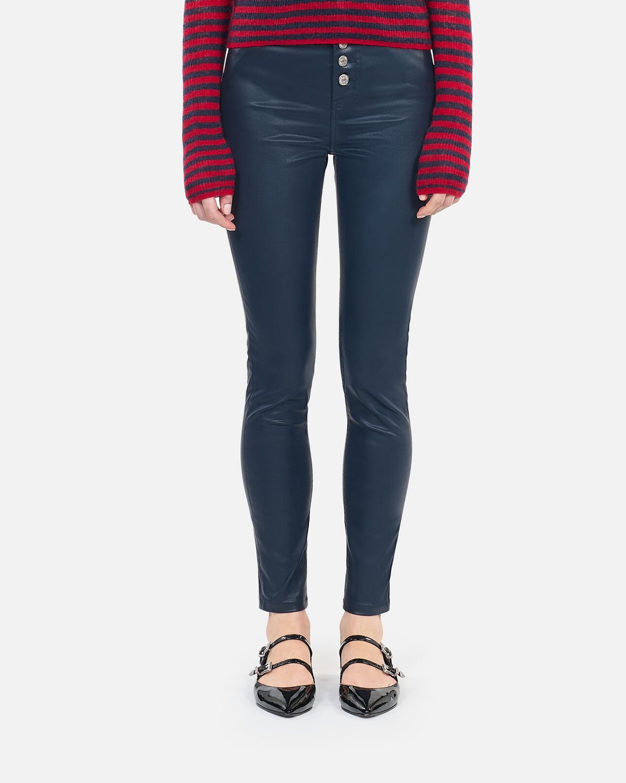 The Kooples WOMEN NAVY navy blue leather-effect skinny jeans
