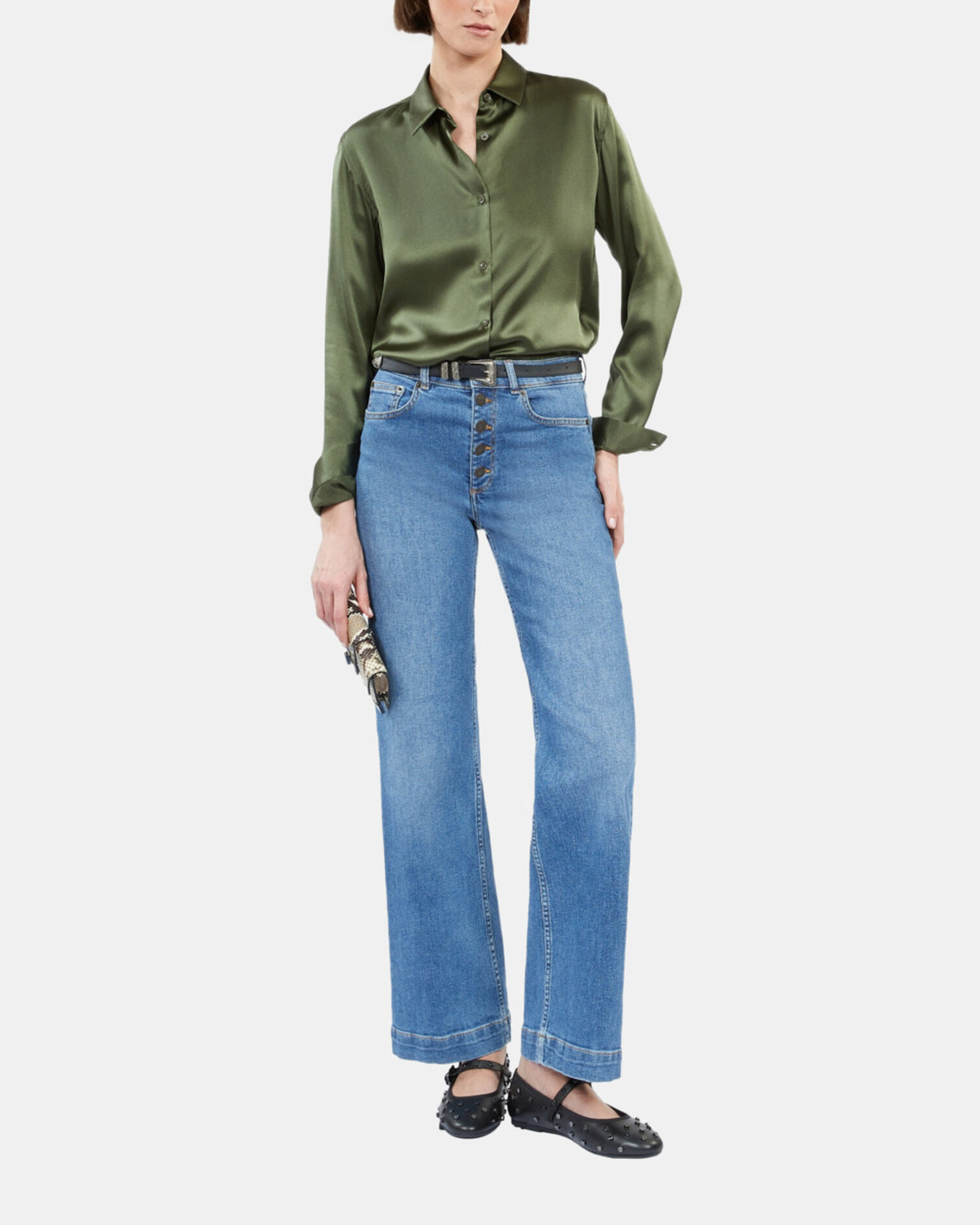 Chemise en soie kaki, KAKI, hi-res image number null