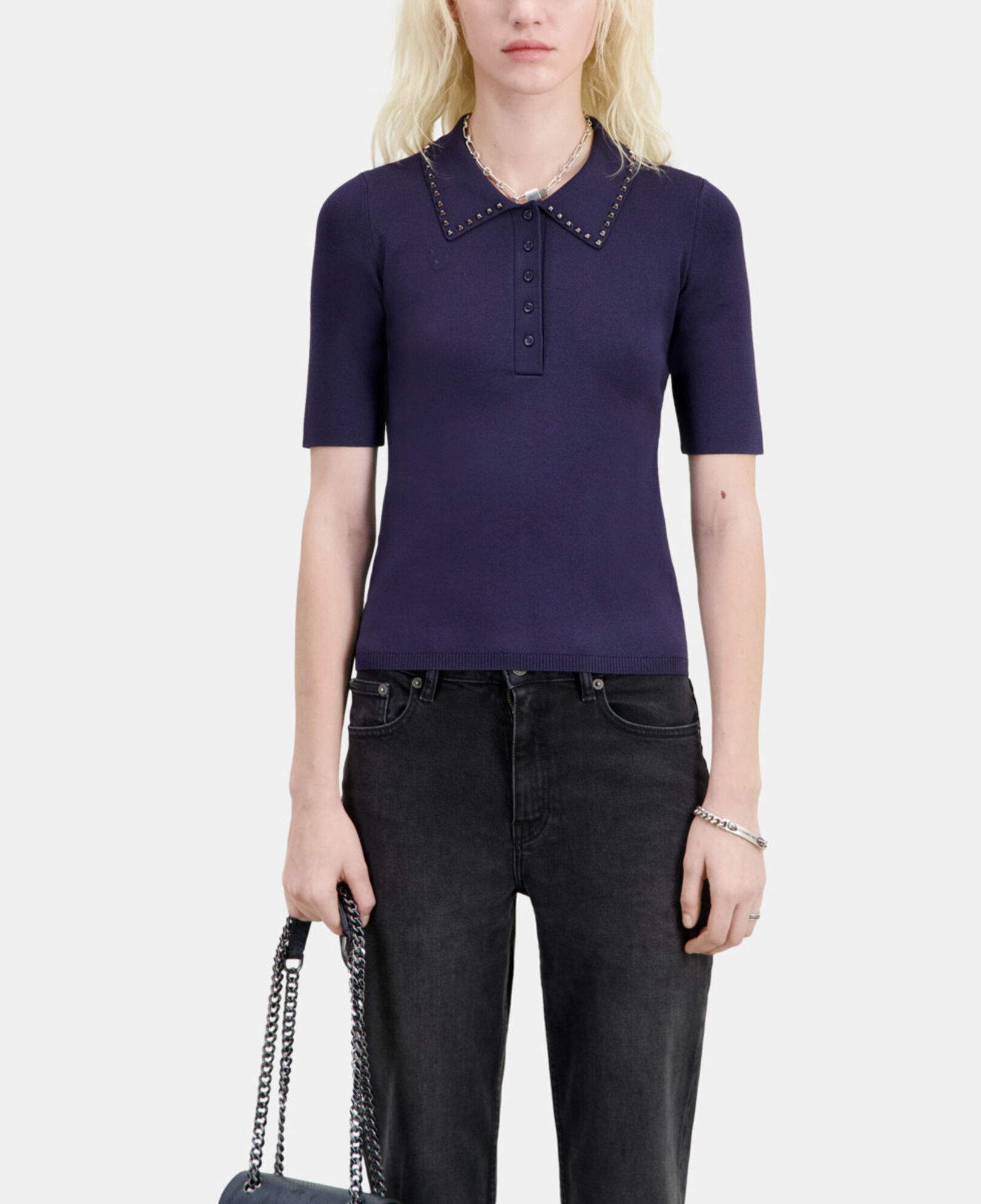 The Kooples WOMEN NAVY navy blue knitted polo t-shirt