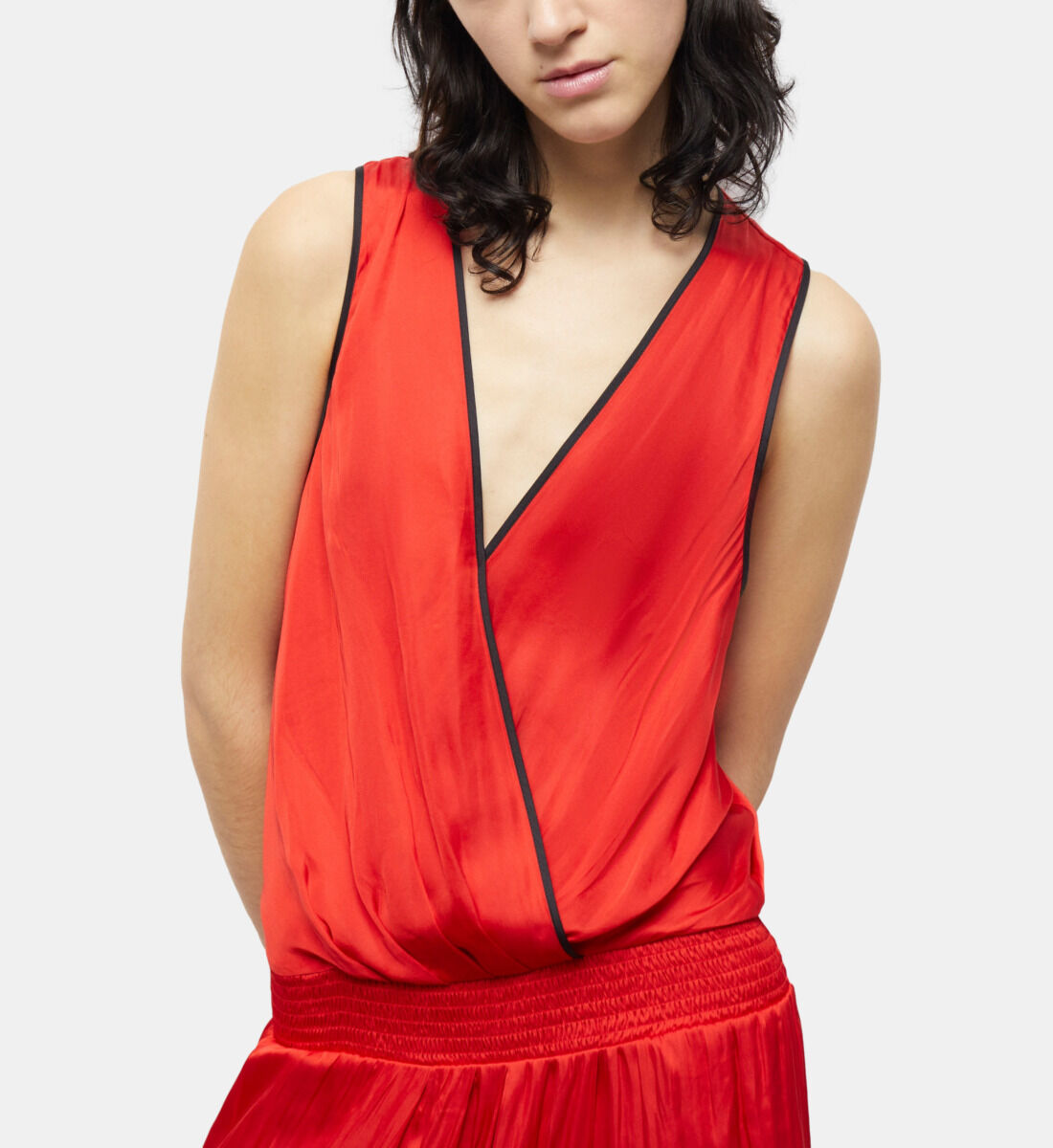 Long red satin dress online