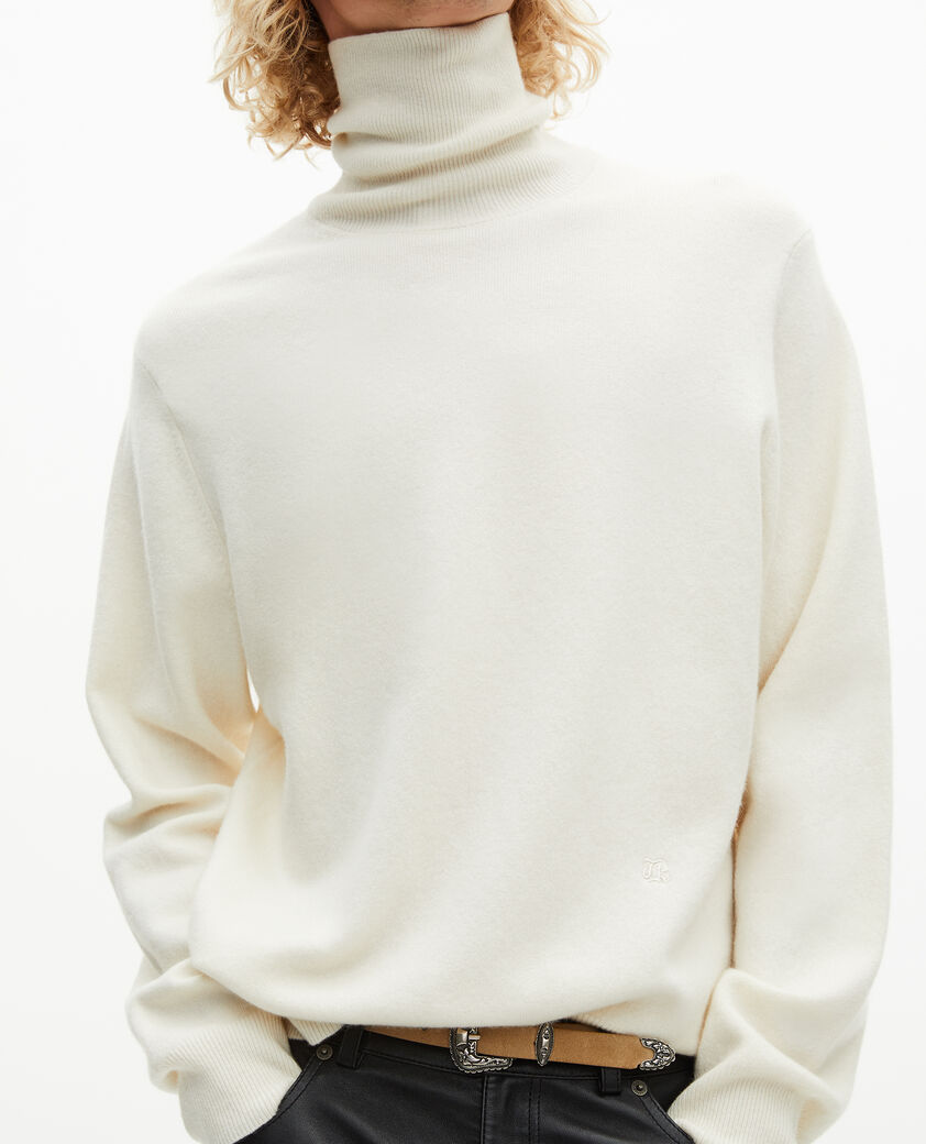 The Kooples HOMME ECRU pull col roul&eacute; en cachemire &eacute;cru