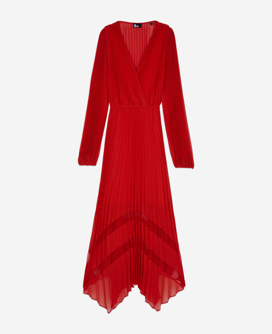 vestido largo plisado rojo