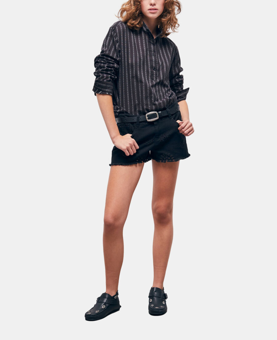 schwarze denimshorts mit englischer stickerei