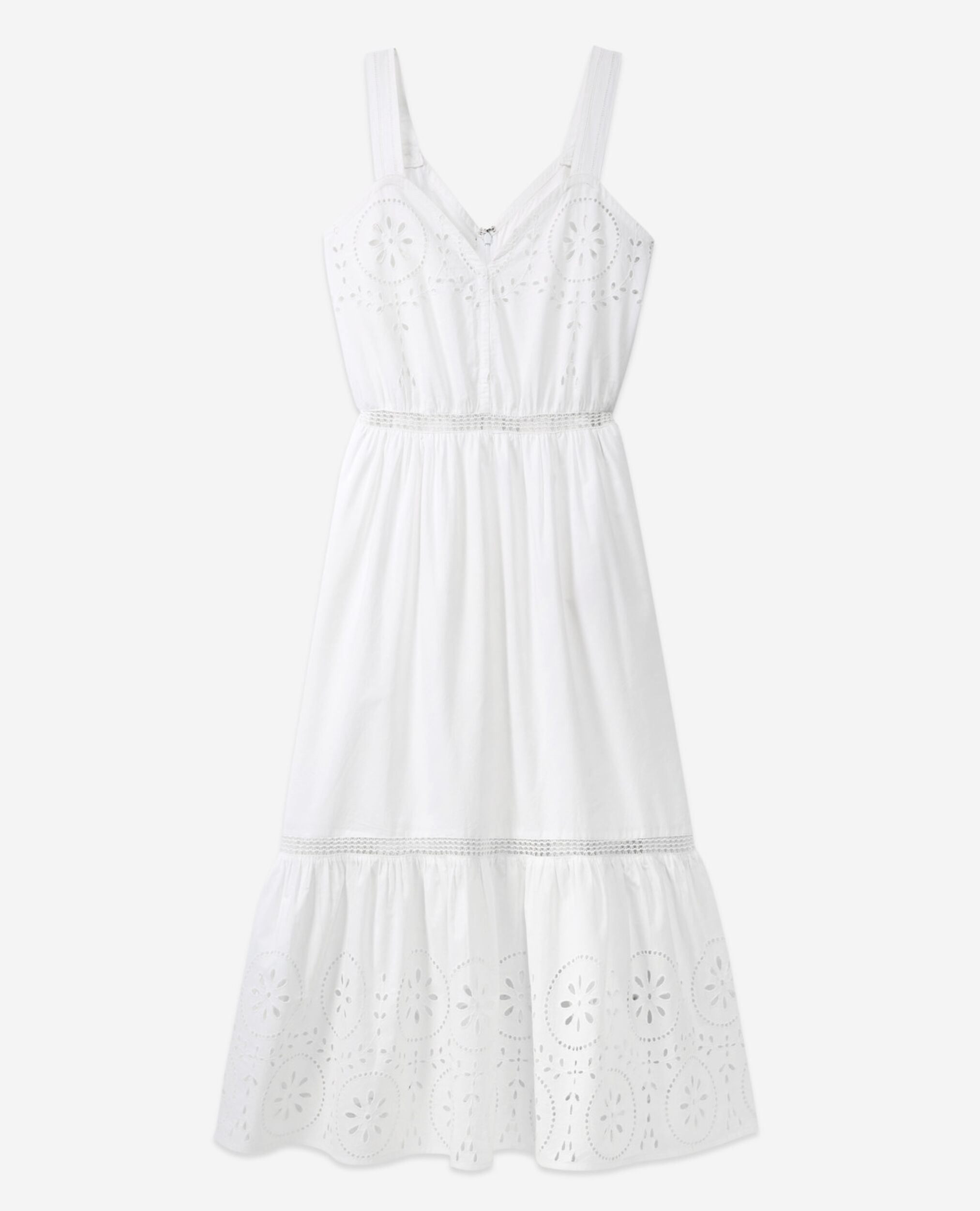 Long sleeveless white lace dress, WHITE, hi-res image number null