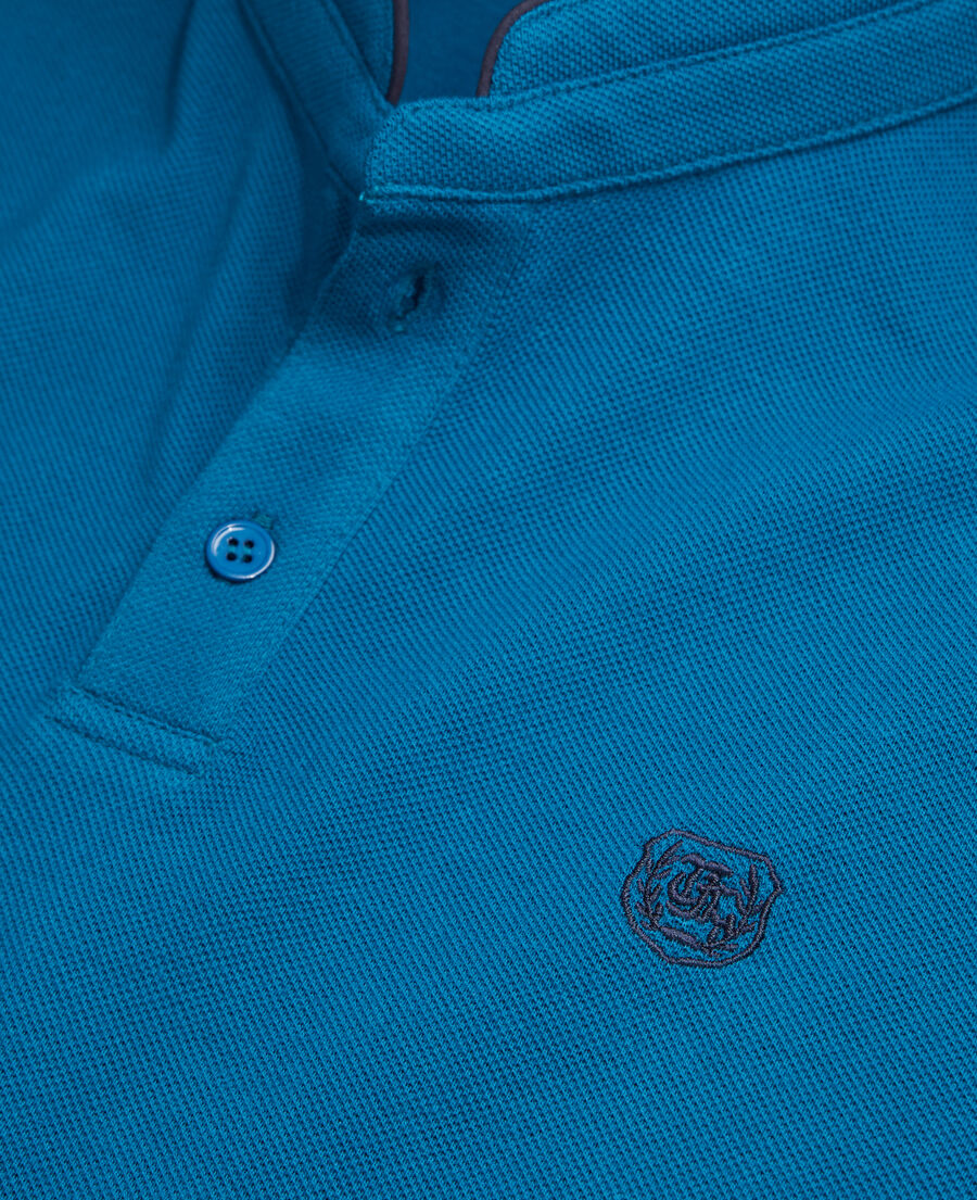 camisa polo azul algodón