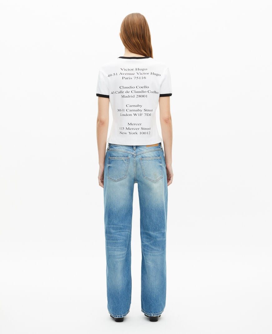 The Kooples DAMEN WHITE weißes t-shirt mit locations-siebdruck