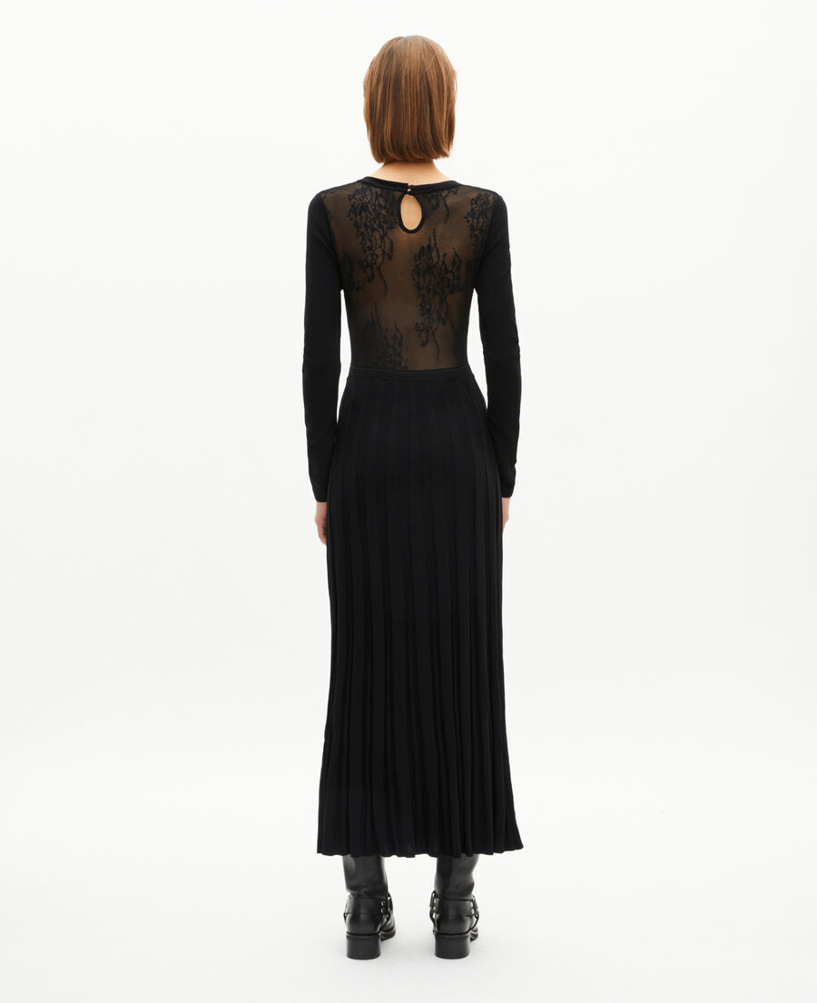 The Kooples WOMEN BLACK mesh maxi dress with black lace