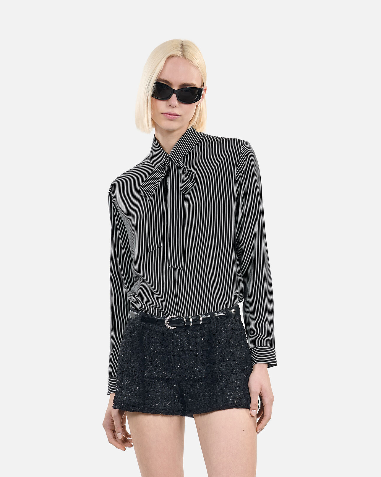 The Kooples WOMEN BLACK WHITE striped silk shirt