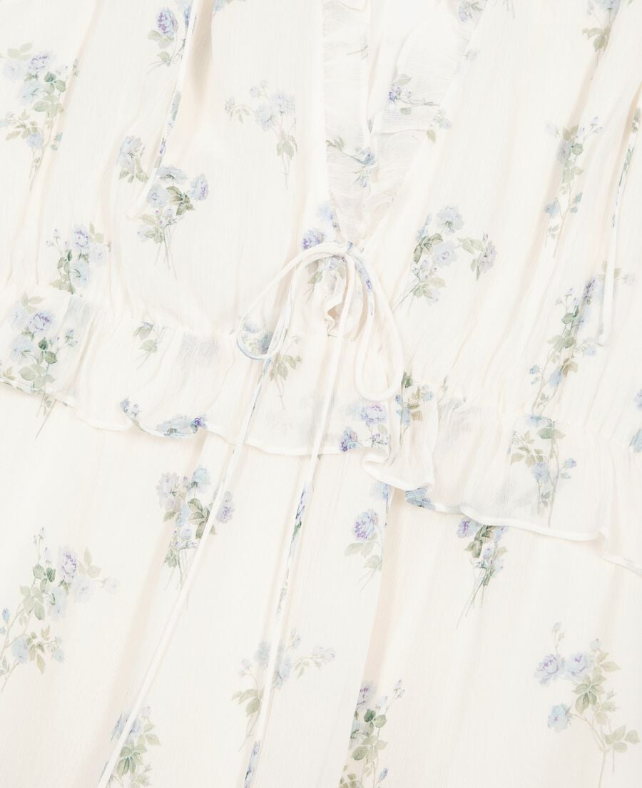 The Kooples F WHITE / SKY BLUE white floral print short dress with ruffles