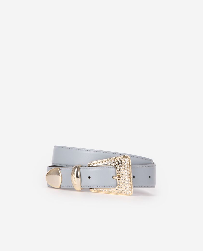 The Kooples WOMEN LIGHT BLUE blue leather western buckle belt in gold with rhinestones