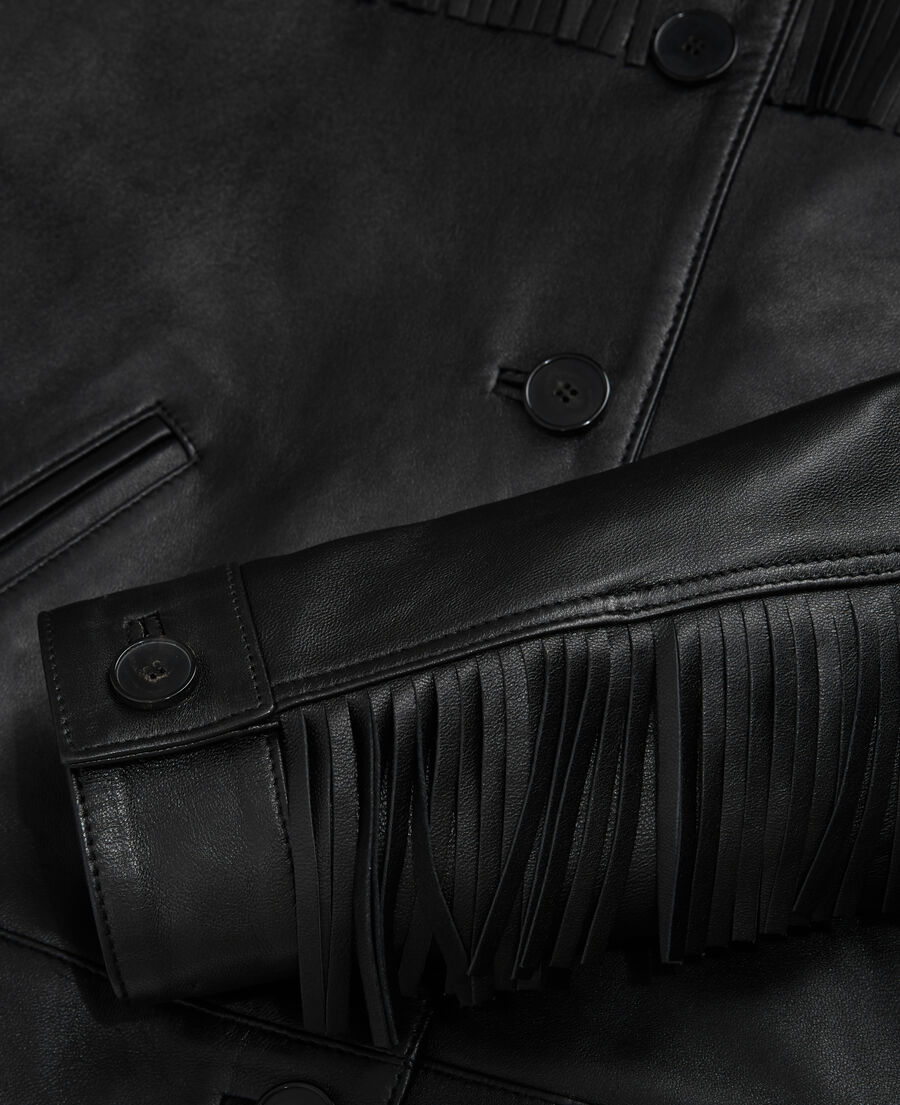 Already Too Famous Fringe Leather Jacket - Black