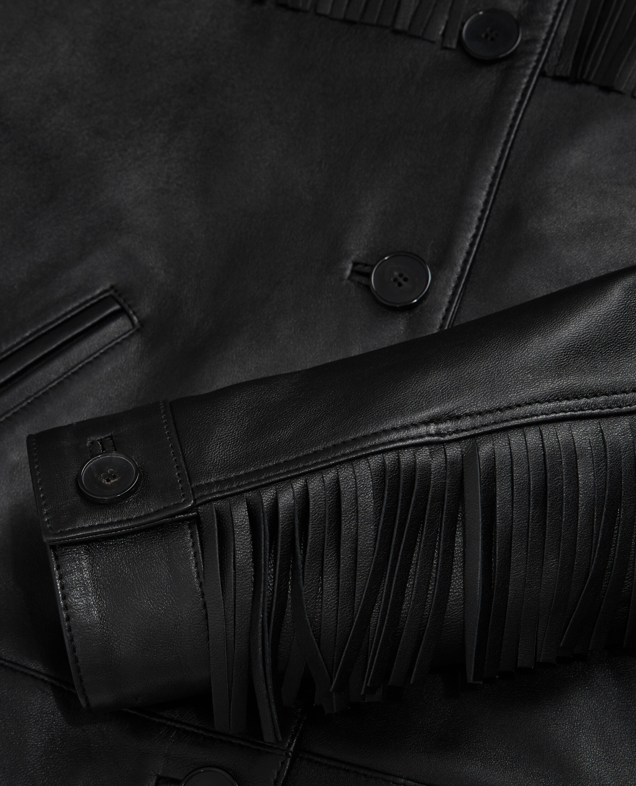 Blouson en cuir noir, BLACK, hi-res image number null