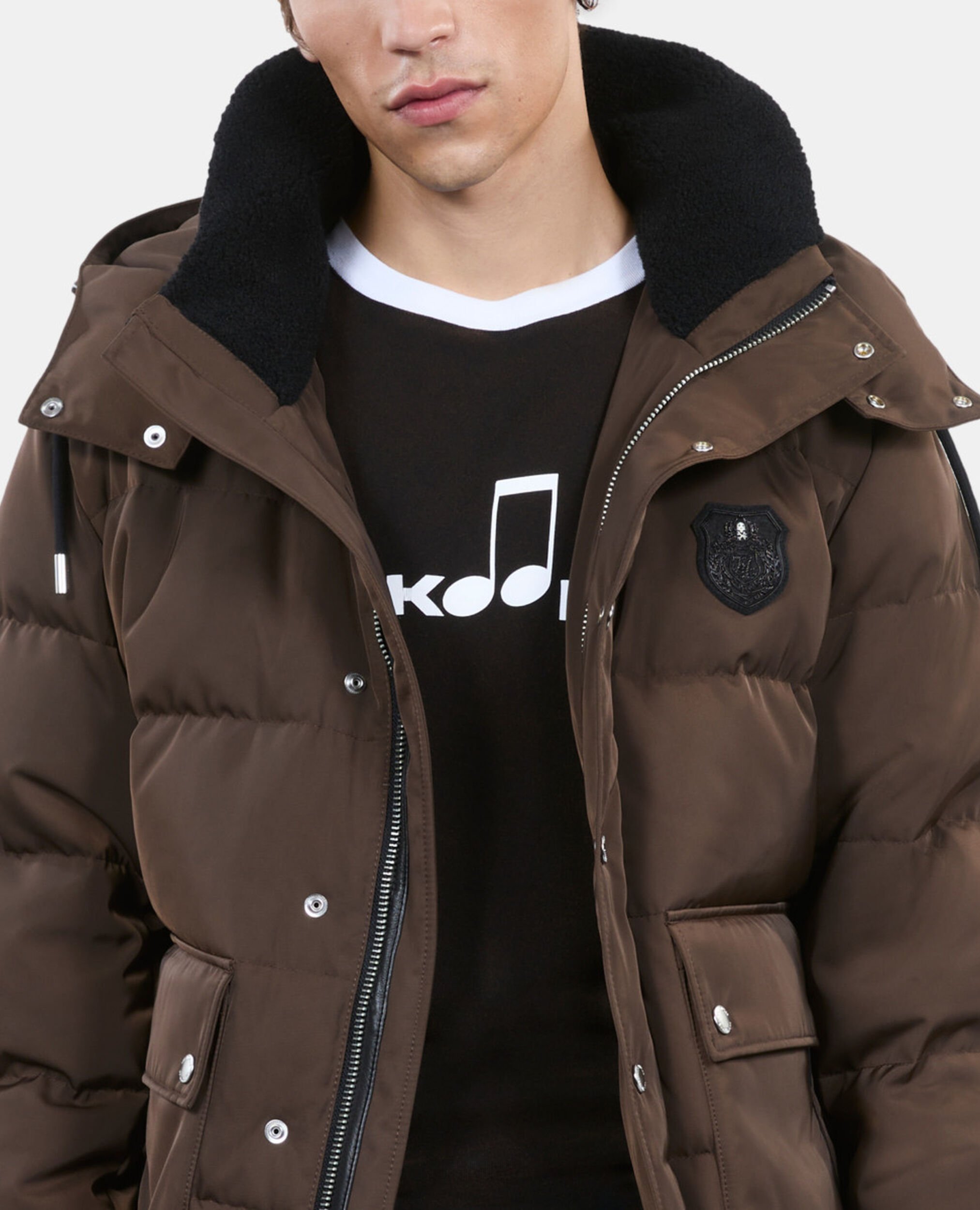 Braune Daunenjacke mit Wappen, BROWN, hi-res image number null