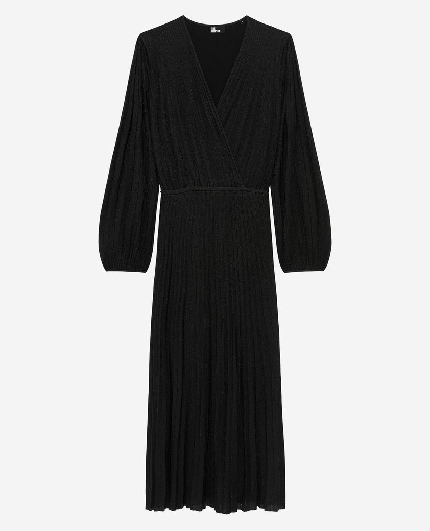The Kooples FEMME BLACK/BLACK SHINY robe longue plissée en lurex noire
