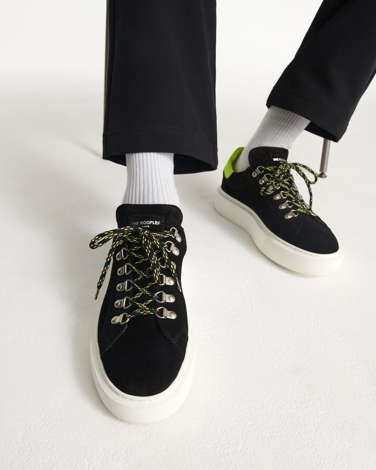 The Kooples H BLACK / YELLOW black suede sneakers with thick sole