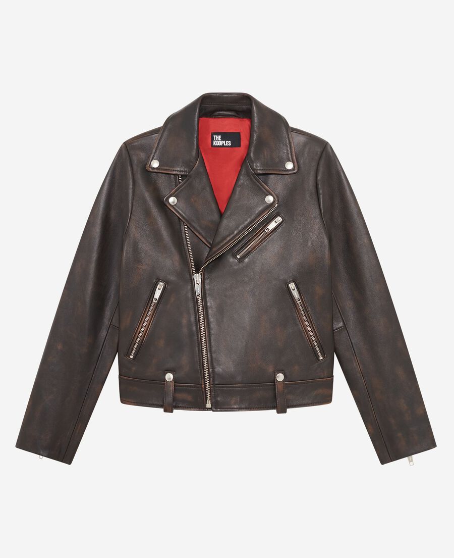 The Kooples WOMEN BROWN brown leather biker jacket
