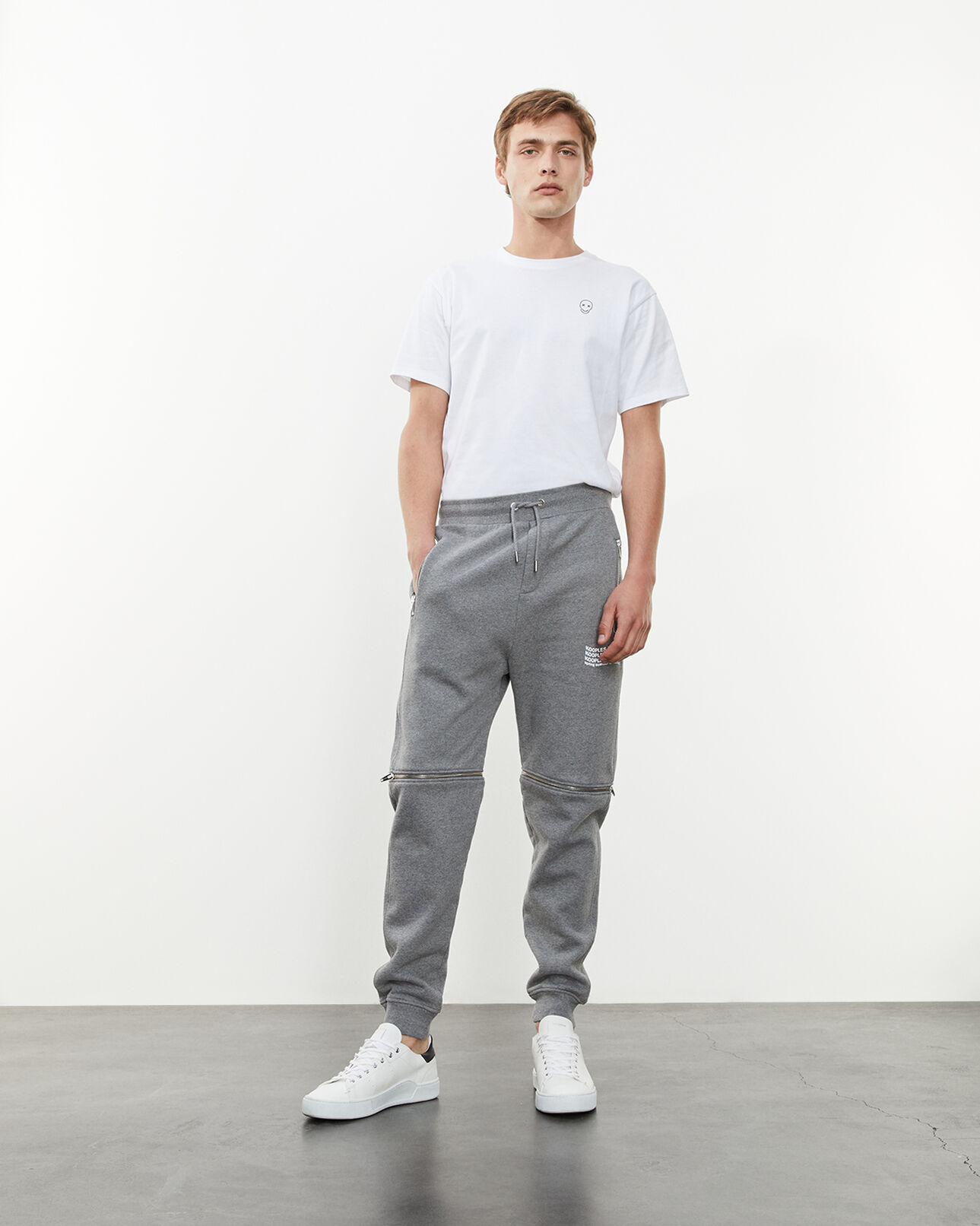 The Kooples HOMME GREY MELANGE jogging gris chiné zippé à triple logo