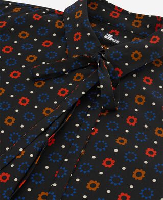 The Kooples FEMME BLACK MELANGE chemise imprim&eacute;e pois et fleurs en soie m&eacute;lang&eacute;e noire