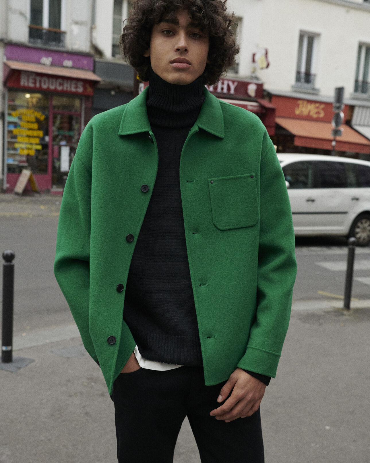 The Kooples HOMME GREEN chemise laine vert coupe droite