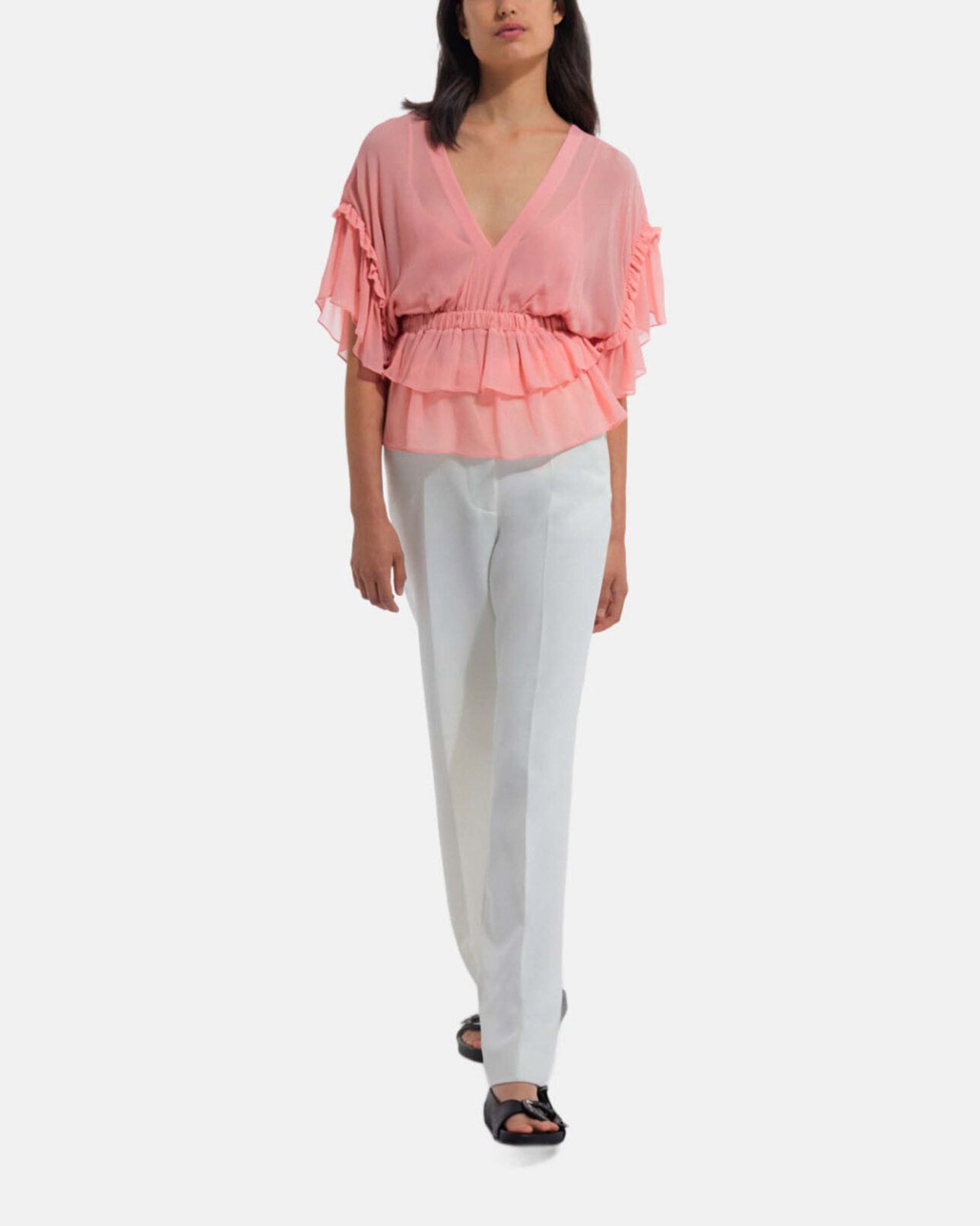 The Kooples WOMEN PINK ruffled short sleeved top