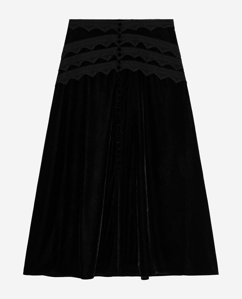 The Kooples DAMEN BLACK langer schwarzer samtrock