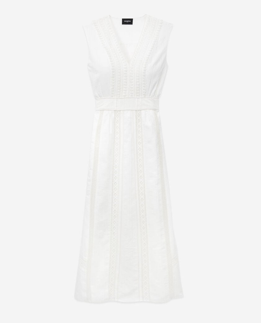The Kooples DAMEN OFF WHITE ärmelloses ecrufarbenes kleid mit stickerei