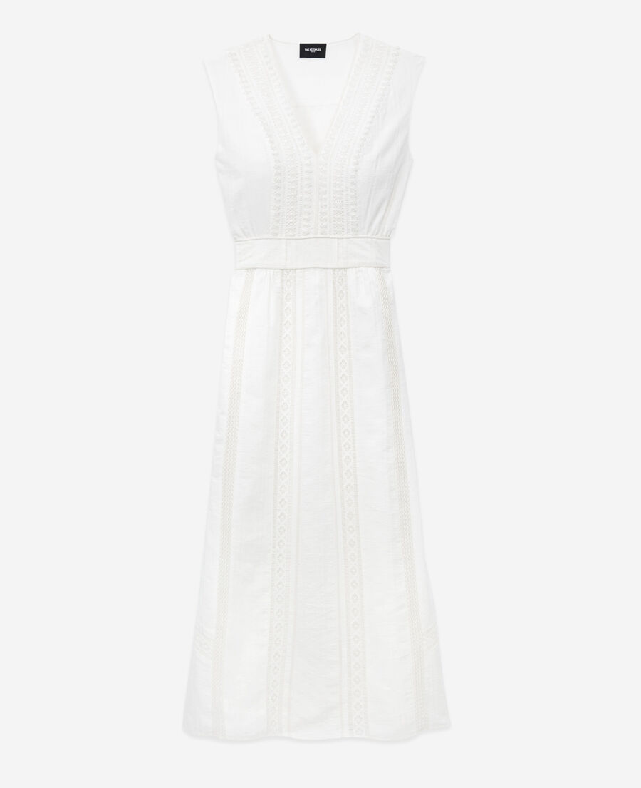 The Kooples DAMEN OFF WHITE ärmelloses ecrufarbenes kleid mit stickerei
