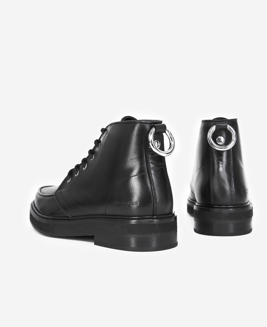 chunky smooth black leather ankle boots