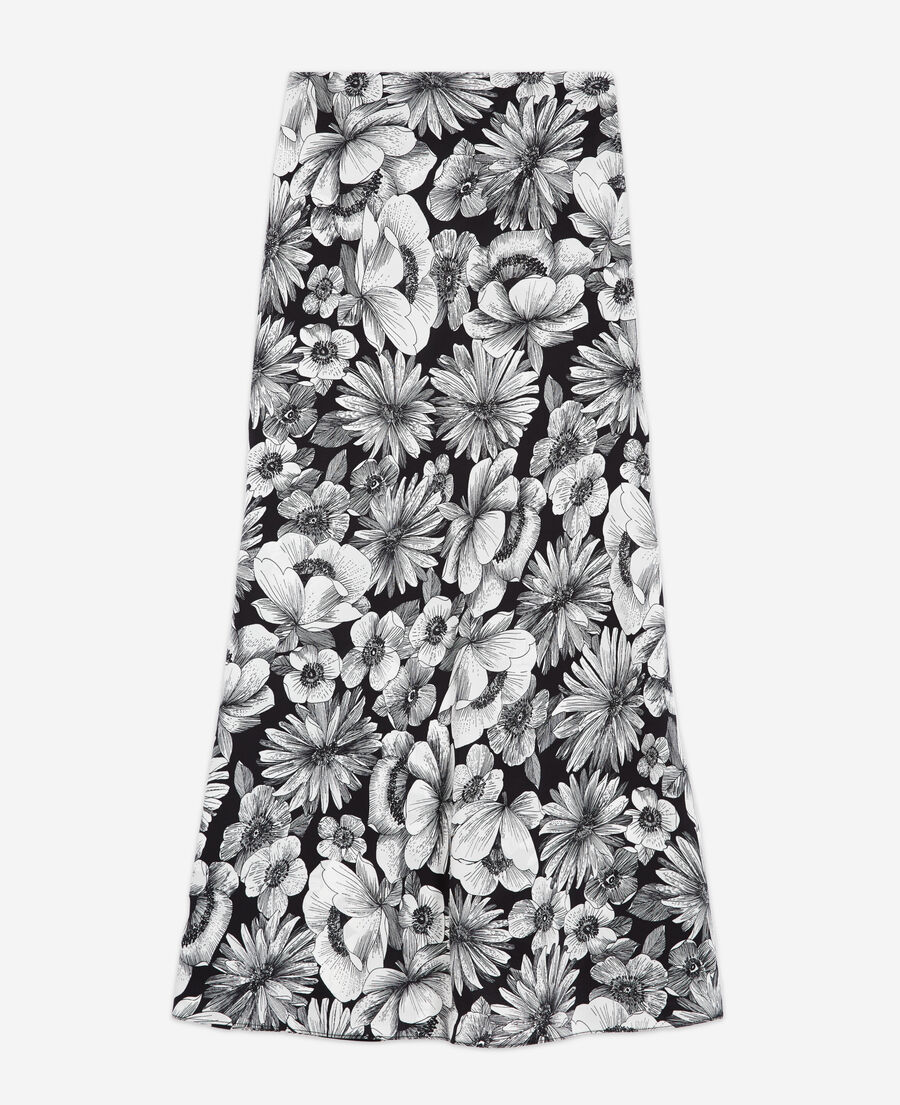 The Kooples FEMME BLACK WHITE jupe longue en soie fleurie