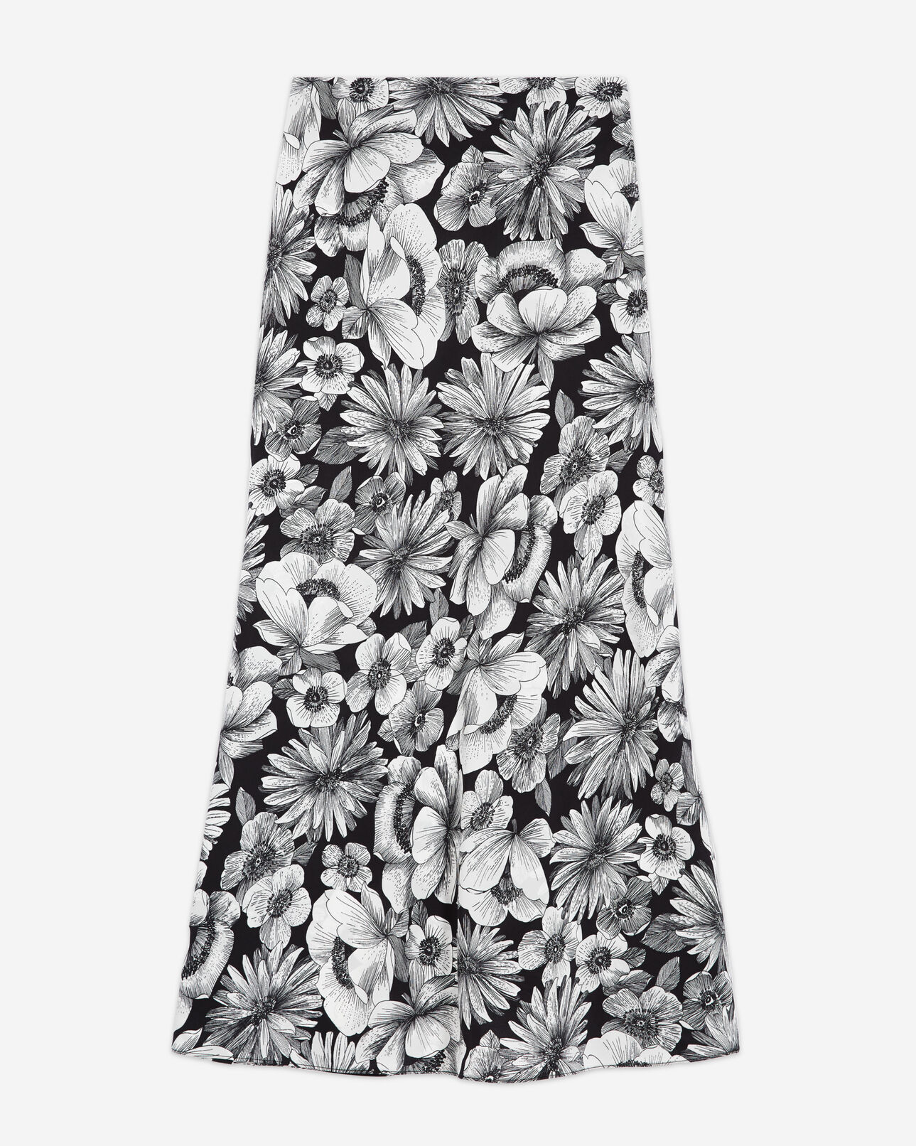 The Kooples FEMME BLACK WHITE jupe longue en soie fleurie