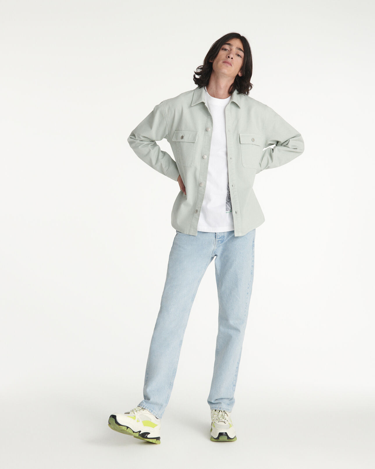 The Kooples MEN MINT mint green denim shirt with pockets