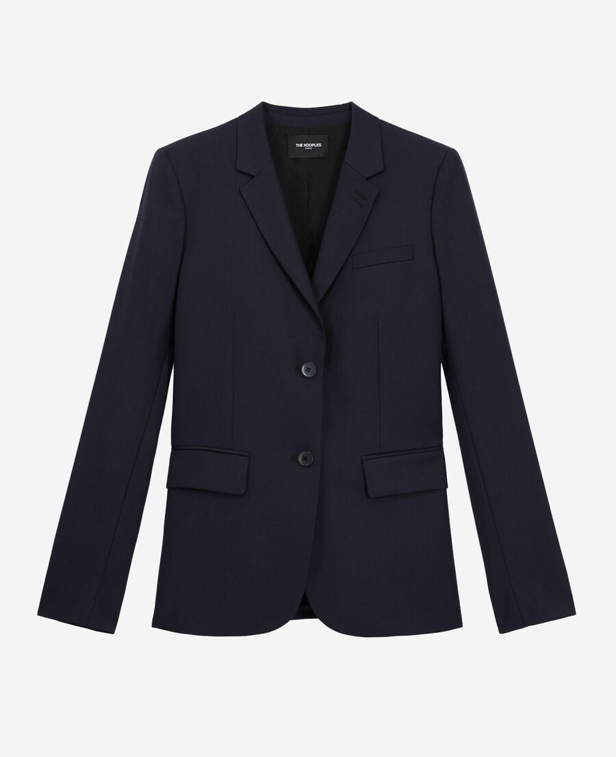 The Kooples FEMME NAVY veste tailleur en laine coupe cintrée bleu marine