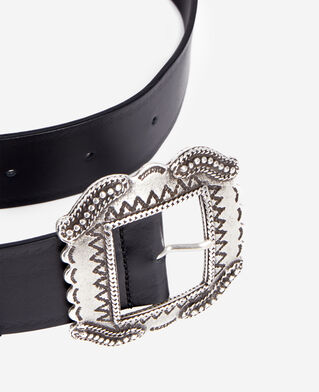 The Kooples F BLACK black leather belt with engraved buckle