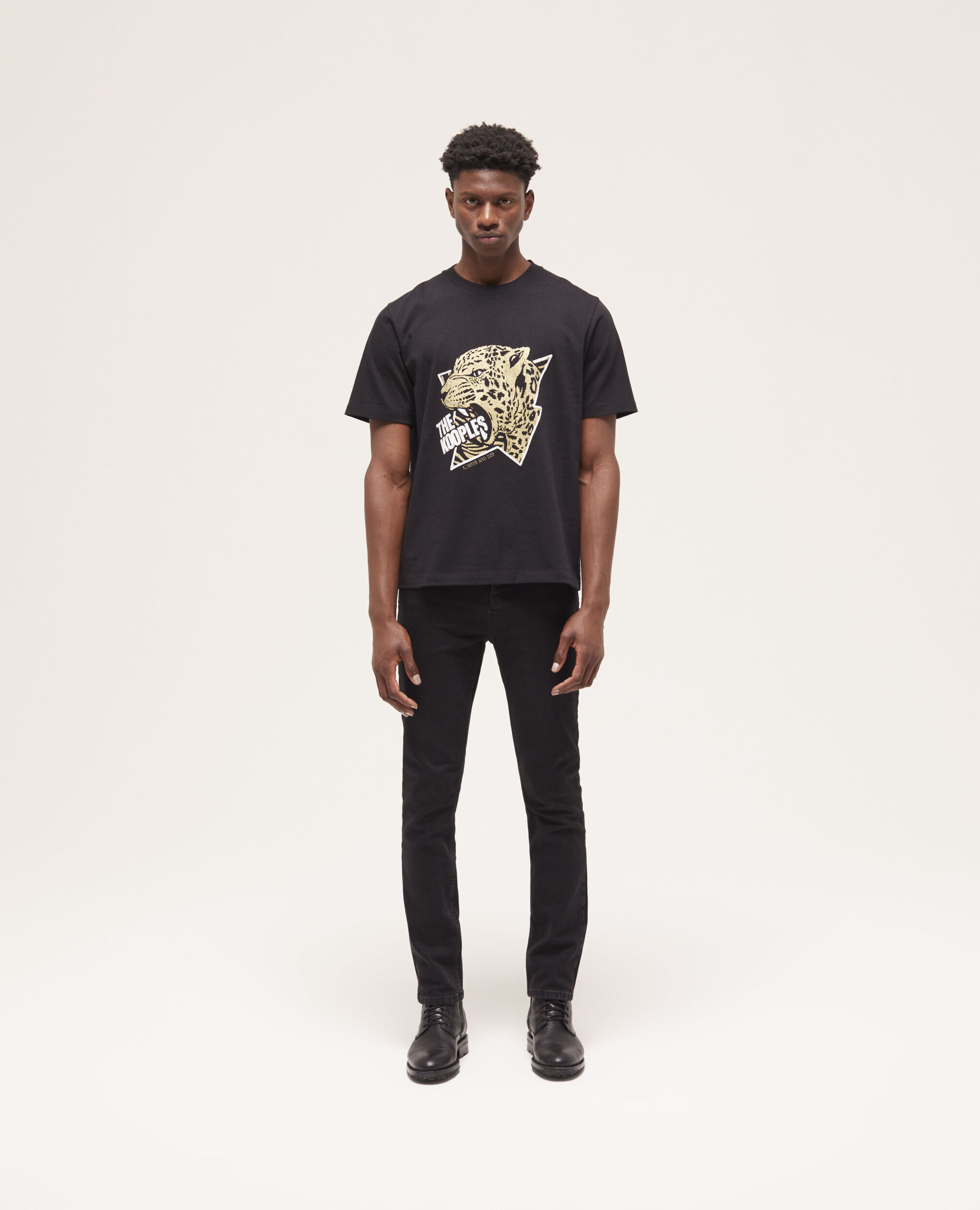 Men's black screen print t-shirt, BLACK-ANTIC GOLD, hi-res image number null