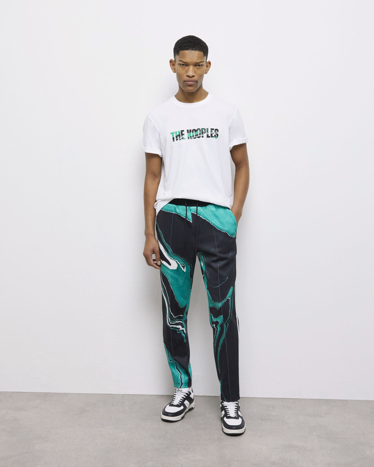 The Kooples MEN WHITE men's white t-shirt with marble screen print logo