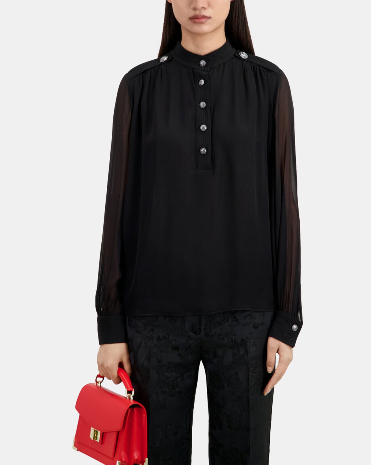 The Kooples WOMEN BLACK black top with bijou buttons