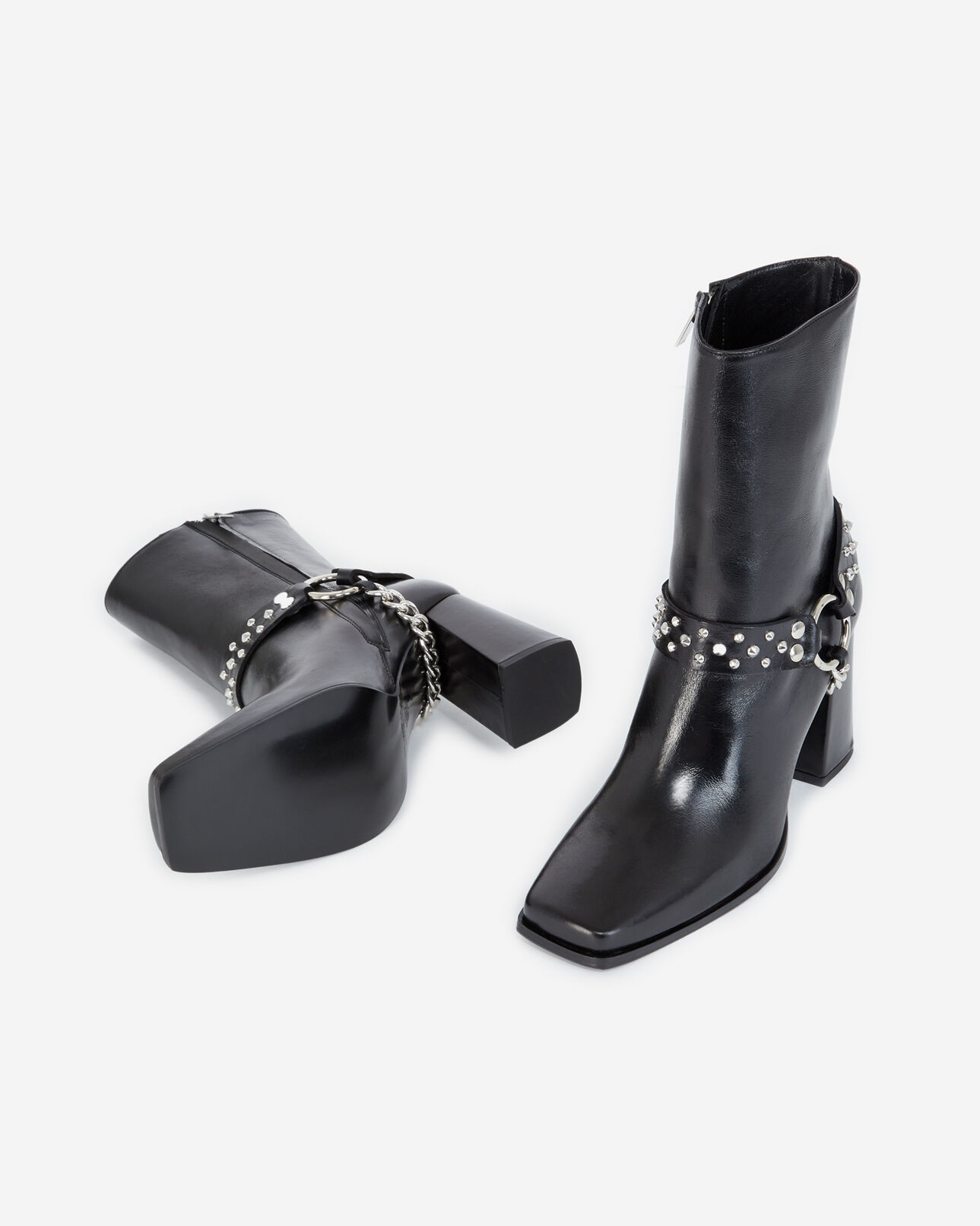 The Kooples FEMME BLACK boots noires talons cuir bijou amovible