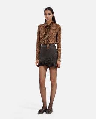 The Kooples WOMEN BLACK black satin wrap-style short skirt
